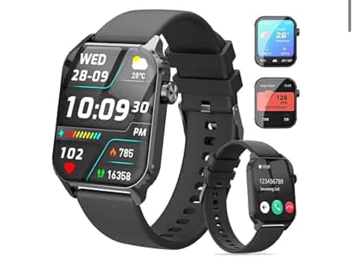 Smart Watches for Women Men, 1.83" HD Smartwatch with
120 Sports Modes, IP67 Waterproof, Bluetooth Call and Music Control; Heart Rate and Sleep Monitor (Black)