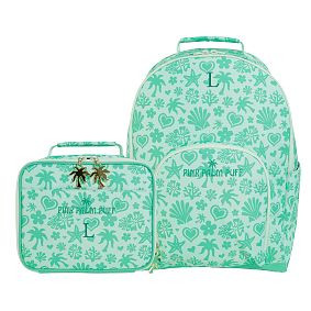 Gear-Up Pink Palm Puff Aqua Backpack and Lunch Box Bundle, Set of 2 | Pottery Barn Teen