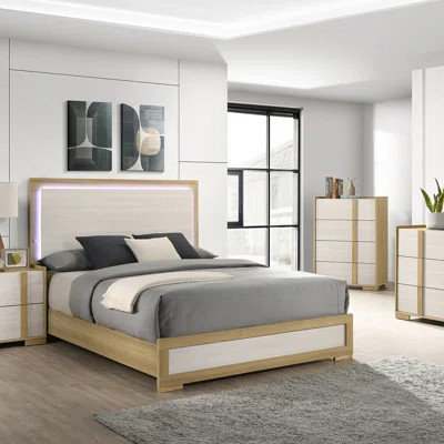 Lincoln Natural And Wood LED Panel Bed | Wayfair North America