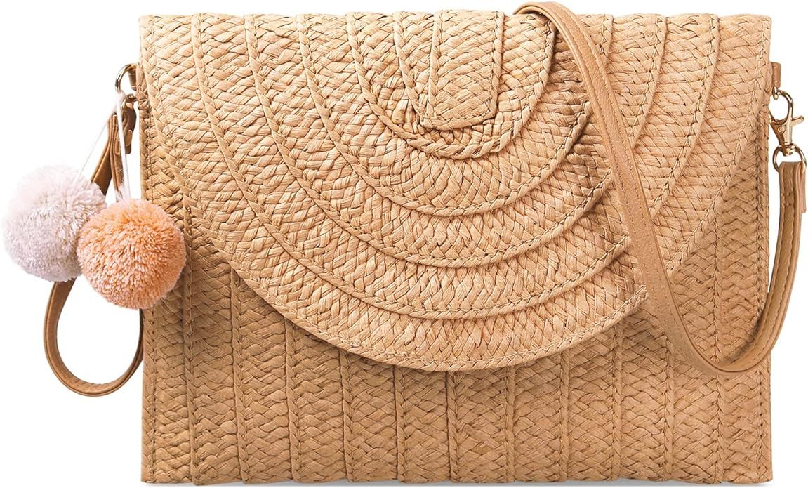 Straw Beach Bags for Women, Summer Straw Purses and Handbags for Women, Crossbody Bag, Clutch Bag... | Amazon (US)