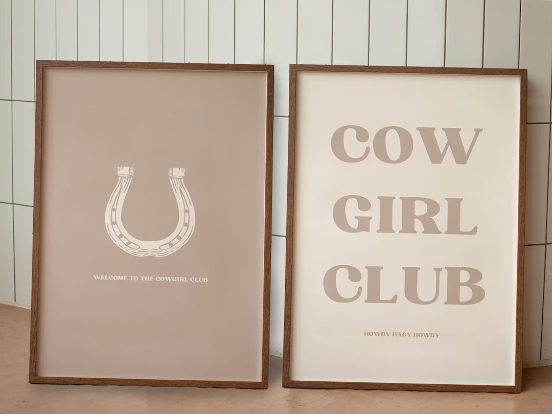 Cowgirl Club Beige Prints Set of 2, Brown Posters, Western Howdy Baby Decor, Trendy Wall Prints, ... | Etsy (US)