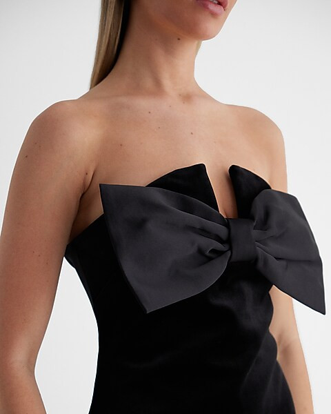 Strapless Velvet Statement Bow Mini Dress | Express