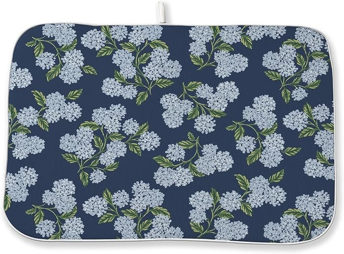 Navy Blue Dish Drying Mat 18x24 Inch Blue Green Vintage Floral Hydrangea Flower Drying Mat Spring... | Amazon (US)