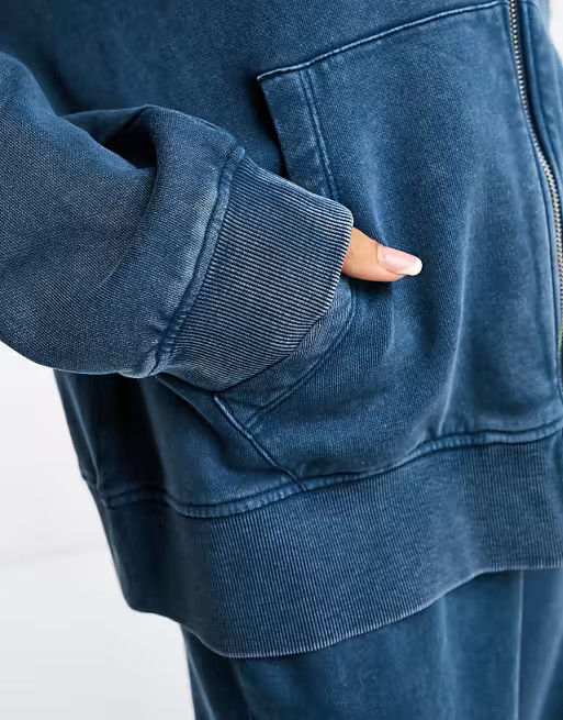 ASOS DESIGN zip up hoodie in washed denim blue - part of a set | ASOS (Global)