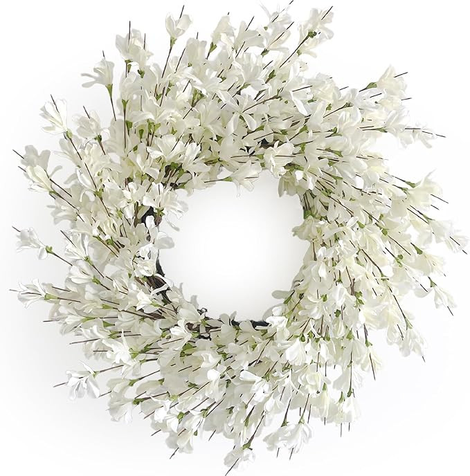 Summer Wreath for Front Door, 24 Inch White Cream Forsythia Summer Spring Wreath Blossom Cluster ... | Amazon (US)