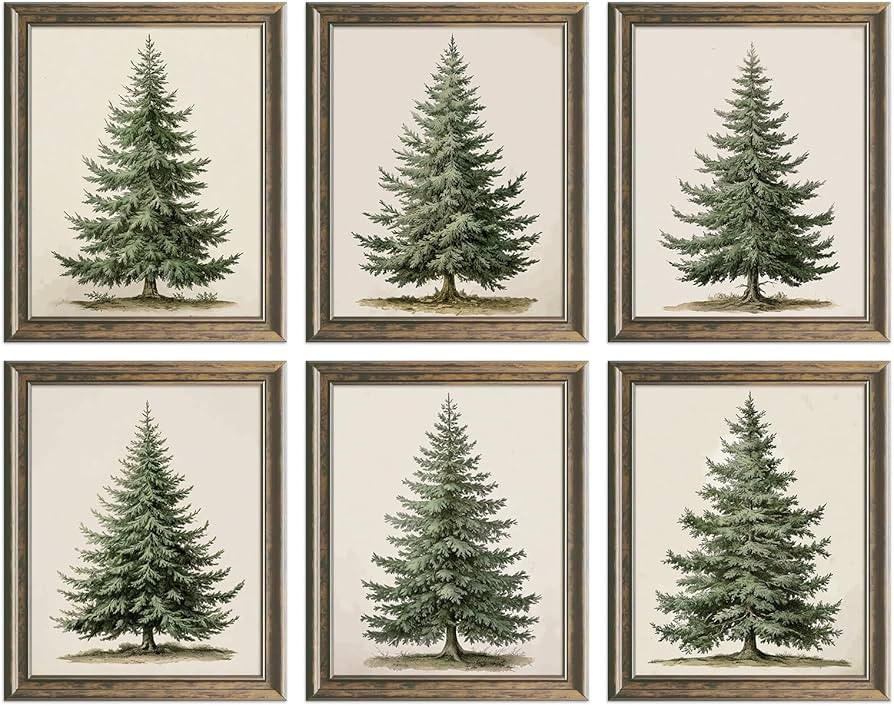 Whaline 6Pcs Christmas Wall Art Print Wall Decor Vintage Xmas Tree Paper Art Poster for Gallery L... | Amazon (US)