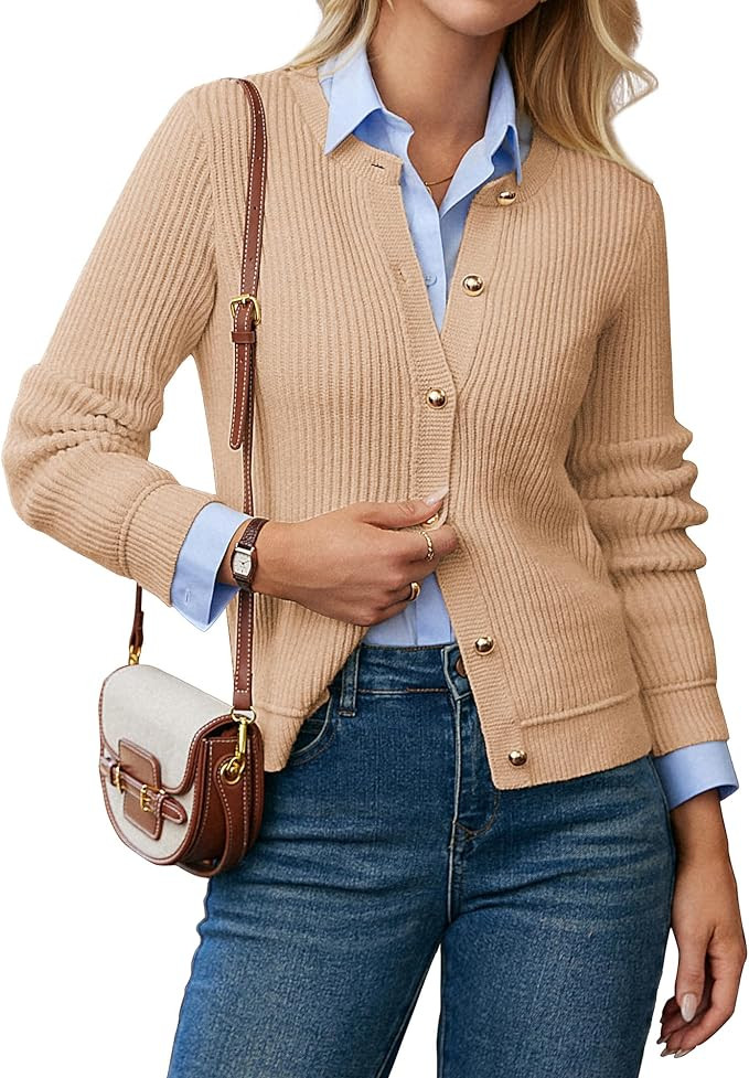 GRACE KARIN Knit Cardigan Sweaters for Women Long Sleeve Ribbed Button Up Sweater 2025 Fall Casua... | Amazon (US)