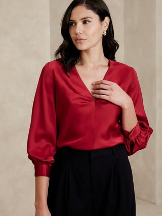 Satin V-Neck Blouse | Banana Republic Factory