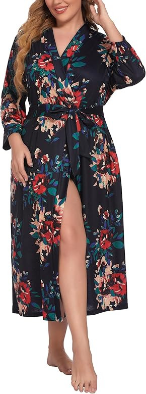 IN'VOLAND Womens Plus Size Kimono Robes Long Knit Bathrobe V Neck Ladies Loungewear Lightweight S... | Amazon (US)