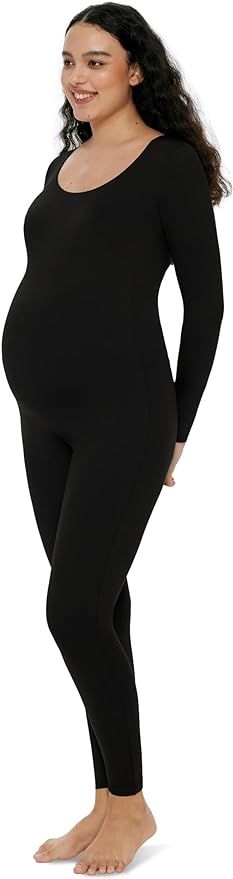 POSHDIVAH Women's Maternity Bodysuit Scoop Neck Long Sleeve Stretchy Jumpsuit Pregnancy Shapewear... | Amazon (US)