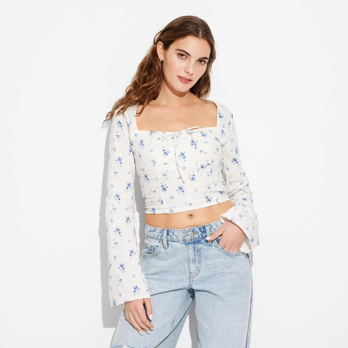 Women's Long Sleeve Cotton Milkmaid Top - Wild Fable™ | Target