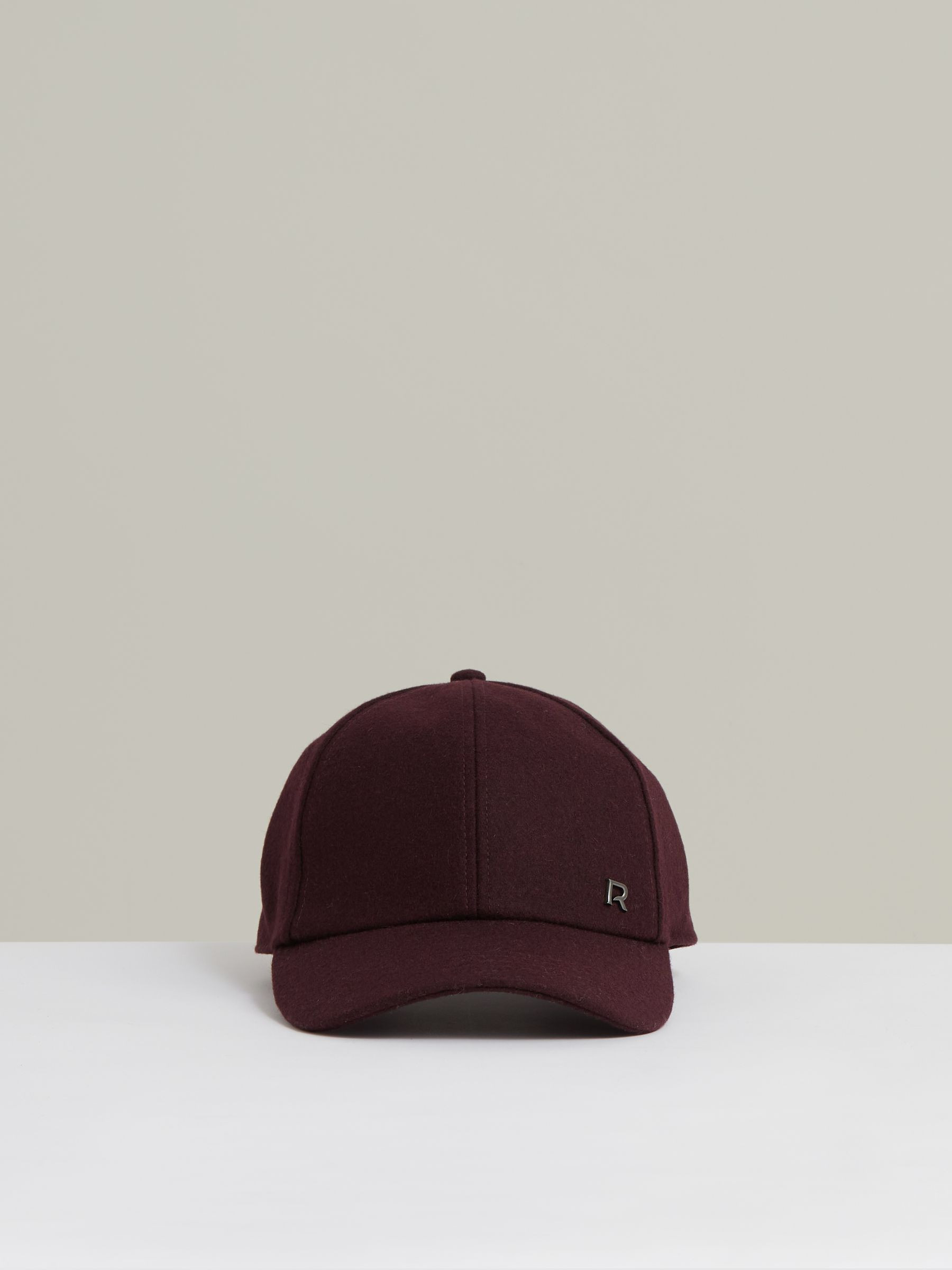 Wool-Blend Flannel Baseball Cap in Burgundy | Reiss UK
