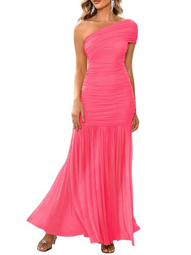 LAGSHIAN Women's Elegant Formal Long Dress One Shoulder Sleeveless Ruched Bodycon Evening Dress | Amazon (US)