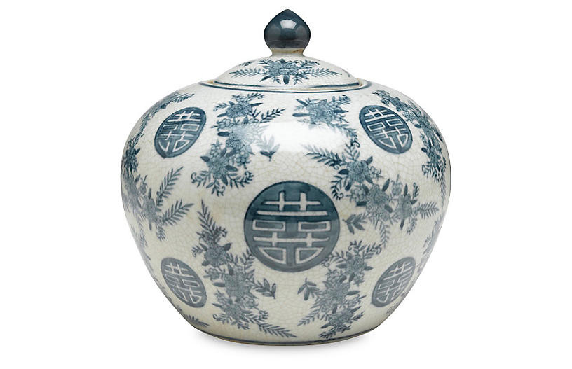 8" Bazille Round Jar, Blue/White | One Kings Lane