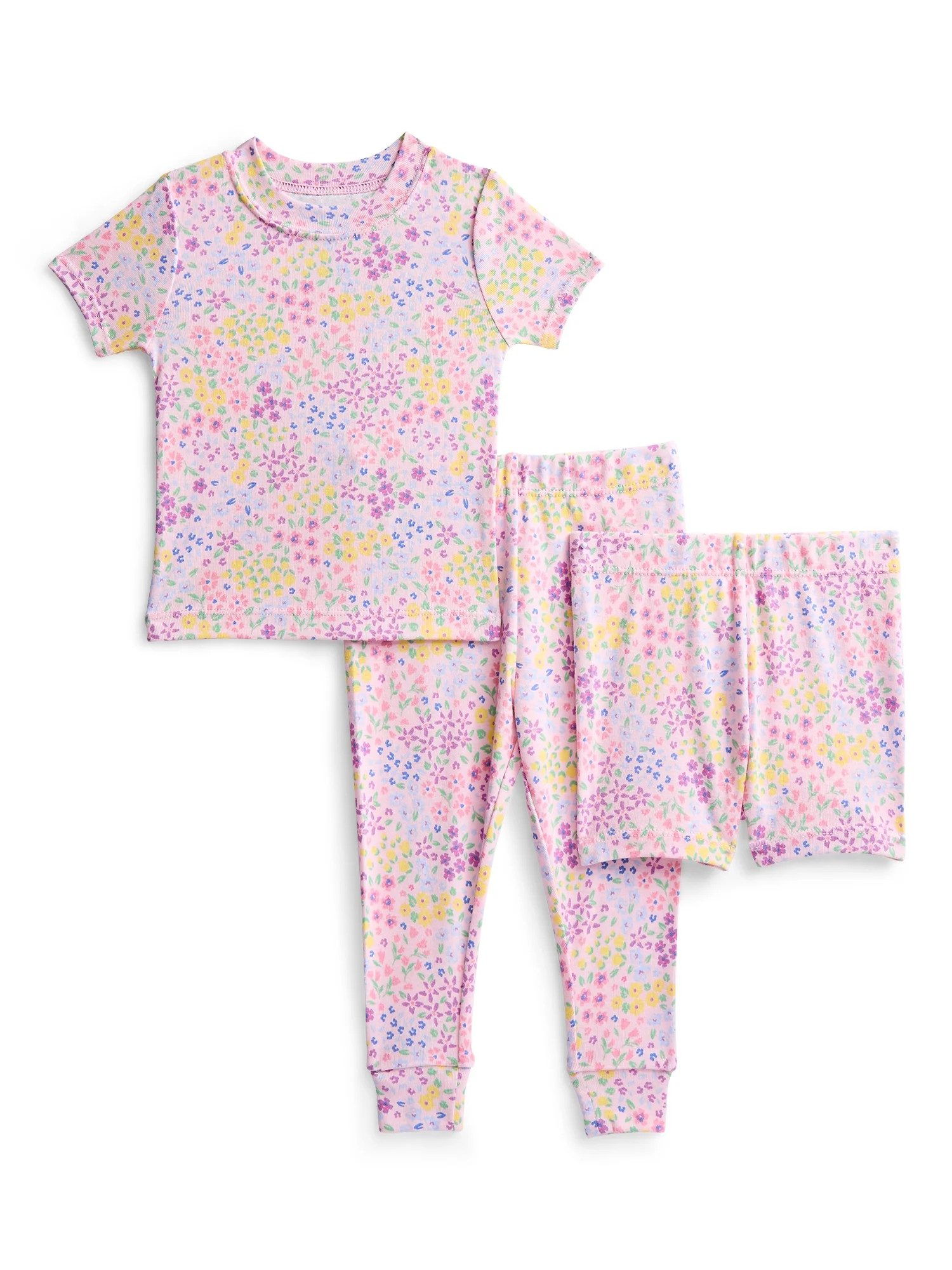 Wonder Nation Toddler Girls Short Sleeve Top, Pants and Shorts Pajama Sleep Set, 3-Piece, Sizes 1... | Walmart (US)
