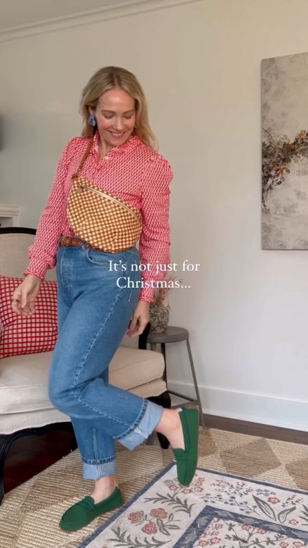 Styling red and green for spring everyday casual outfits - rothy drivers, reformation denim from Shopbop, Boden jersey (no wrinkles!) button down, Clare v bag, belt, tuckernuck earrings
• Claire Lately 

#LTKfindsunder100 #LTKVideo #LTKshoecrush