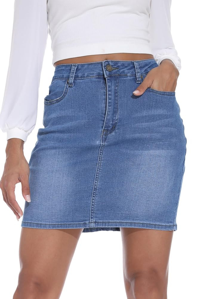 GUANYY Womens Mini Denim Skirt-Casual Stretch Slim Fit High Waisted Jean Skirts | Amazon (US)