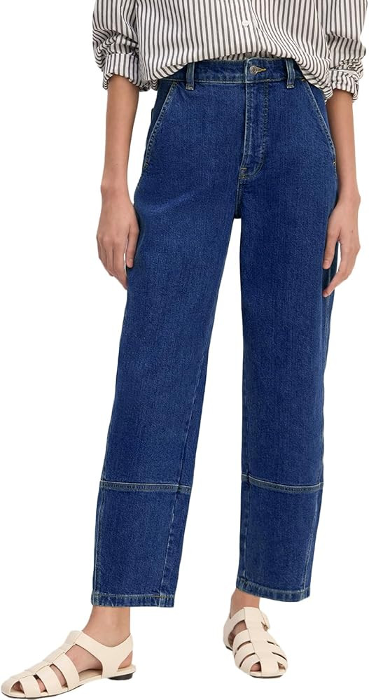 EVALESS Jeans for Women Wide Leg High Waisted Boyfriend Straight Leg Stretchy Cropped Denim Pants | Amazon (US)