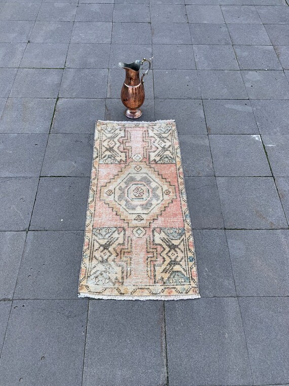 Small Oushak Rug, Small Turkish Rug, Small Vintage Rug, Pink Door Mat, Small Handmade Rug, Small ... | Etsy (US)