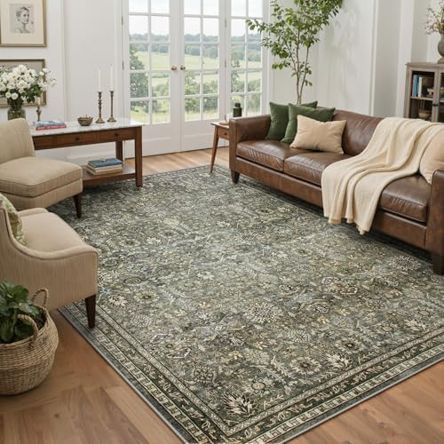 Lahome Large Dark Olive Green Area Rugs, Washable Area Rugs 9x12 Living Room, Boho Bedroom Mats U... | Amazon (US)