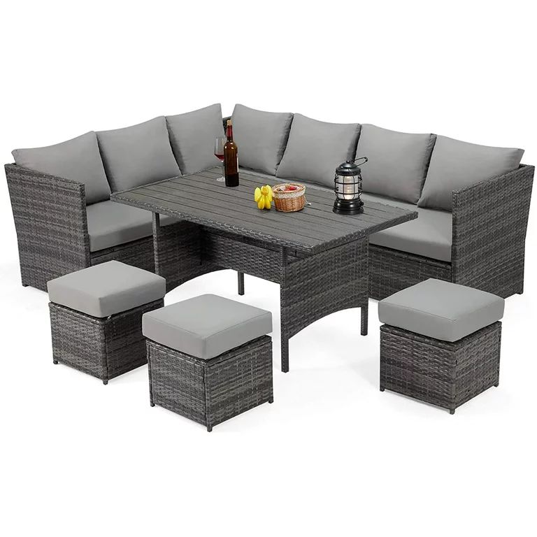 Danrelax 7-Piece Patio Conversation Set, Outdoor Sectional Sofa, PE Rattan Wicker Furniture, Stee... | Walmart (US)