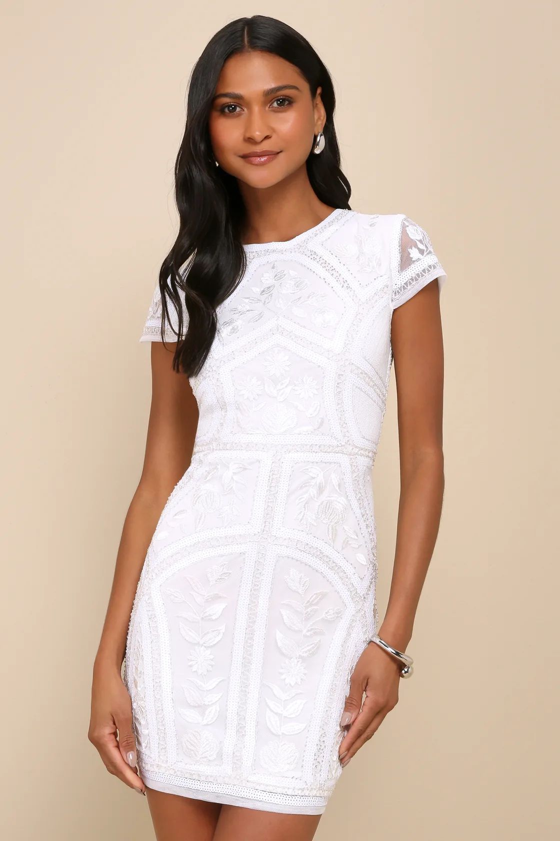 Spread Your Shine White Sequin Embroidered Bodycon Dress | Lulus