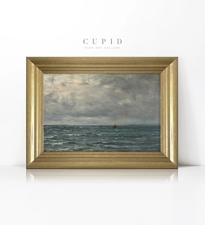 Vintage Art Print Framed, Muted Ocean Painting, Sea Painting, Nautical Wall Art, Coastal Wall Dec... | Etsy (US)