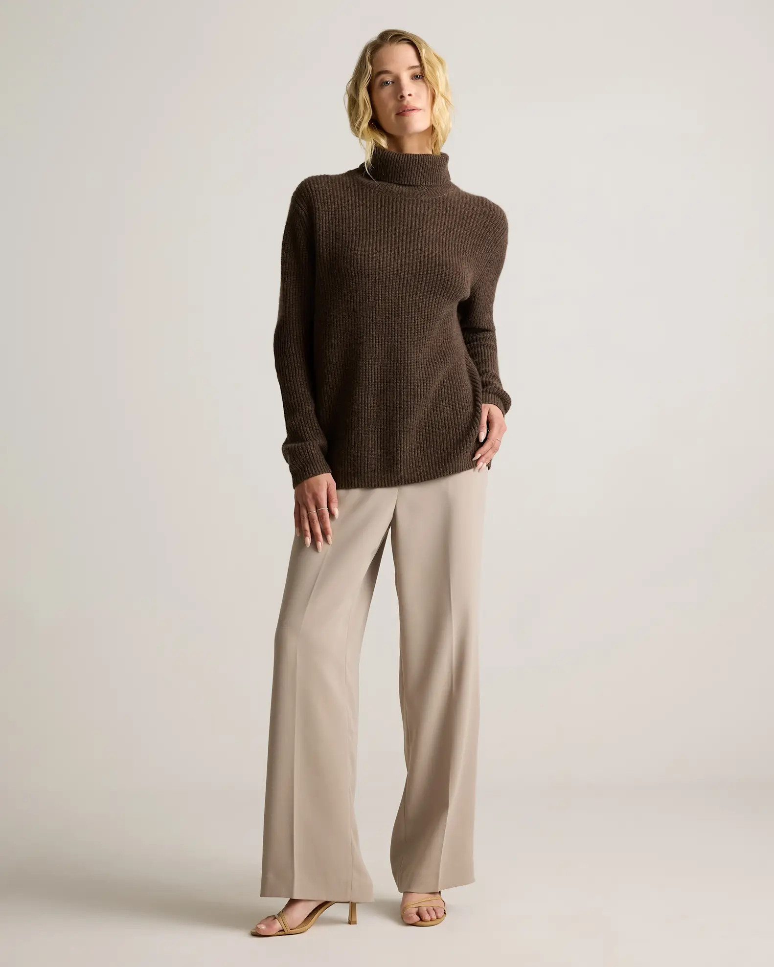 Mongolian Cashmere Fisherman Turtleneck Sweater in Brown | Quince