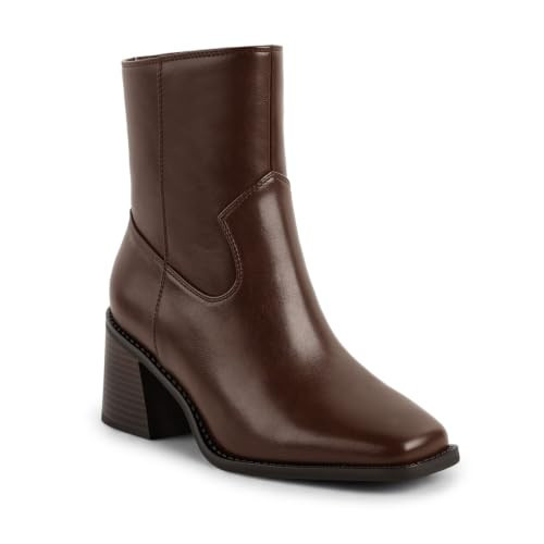 Herrlyn Brown Square Toe Booties for Women, Heeled Ankle Boots, Short Boots for Dressy Lady | Amazon (US)