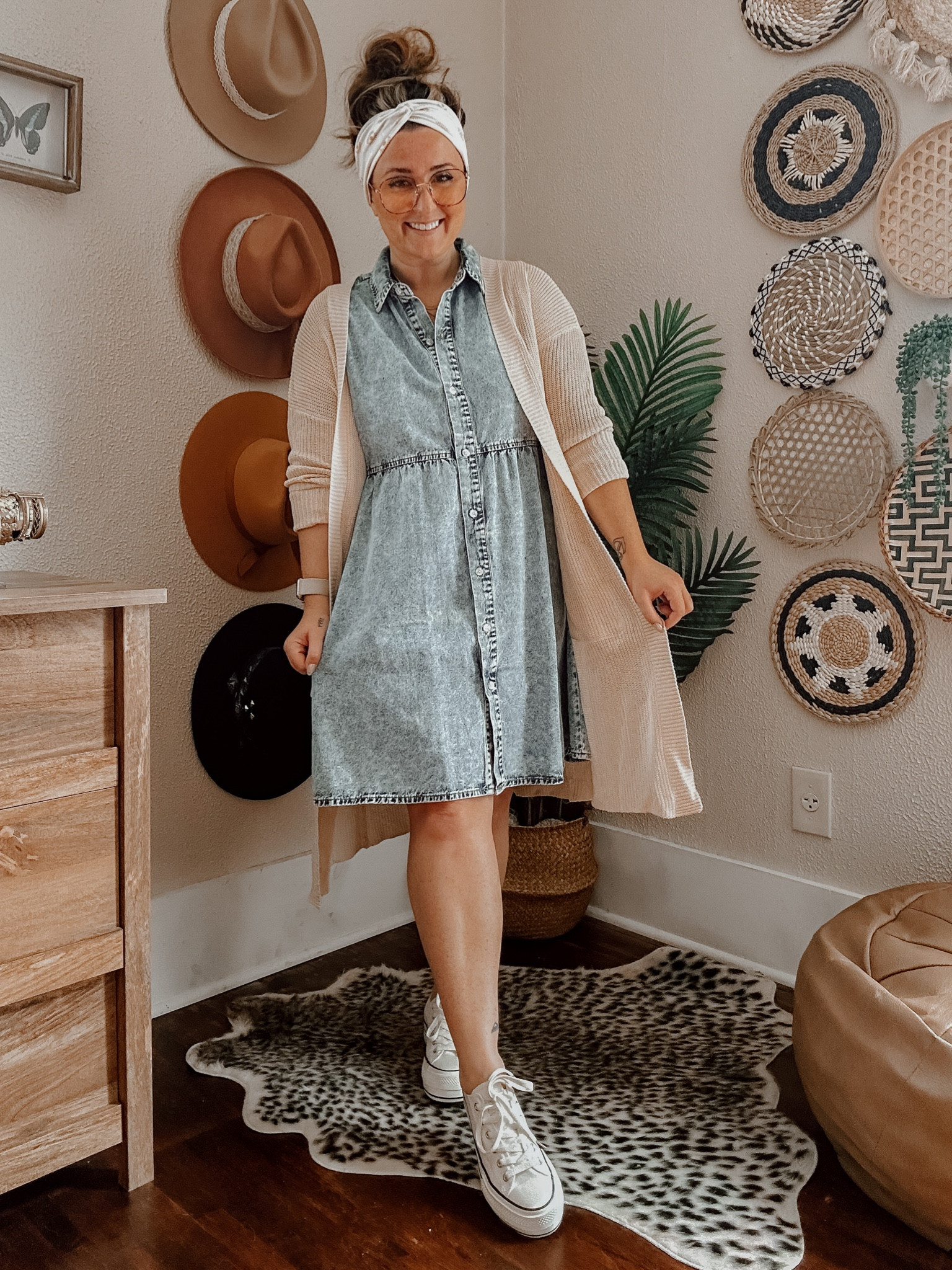 Cute cozy teacher outfit idea! Boho cute teacher style. Dress - small // cardigan - small // sneakers - TTS

#LTKSeasonal #LTKBacktoSchool #LTKFind