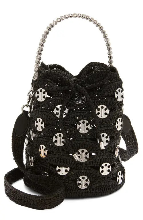 Rabanne Disc Raffia Bucket Bag in Black /Silver at Nordstrom | Nordstrom