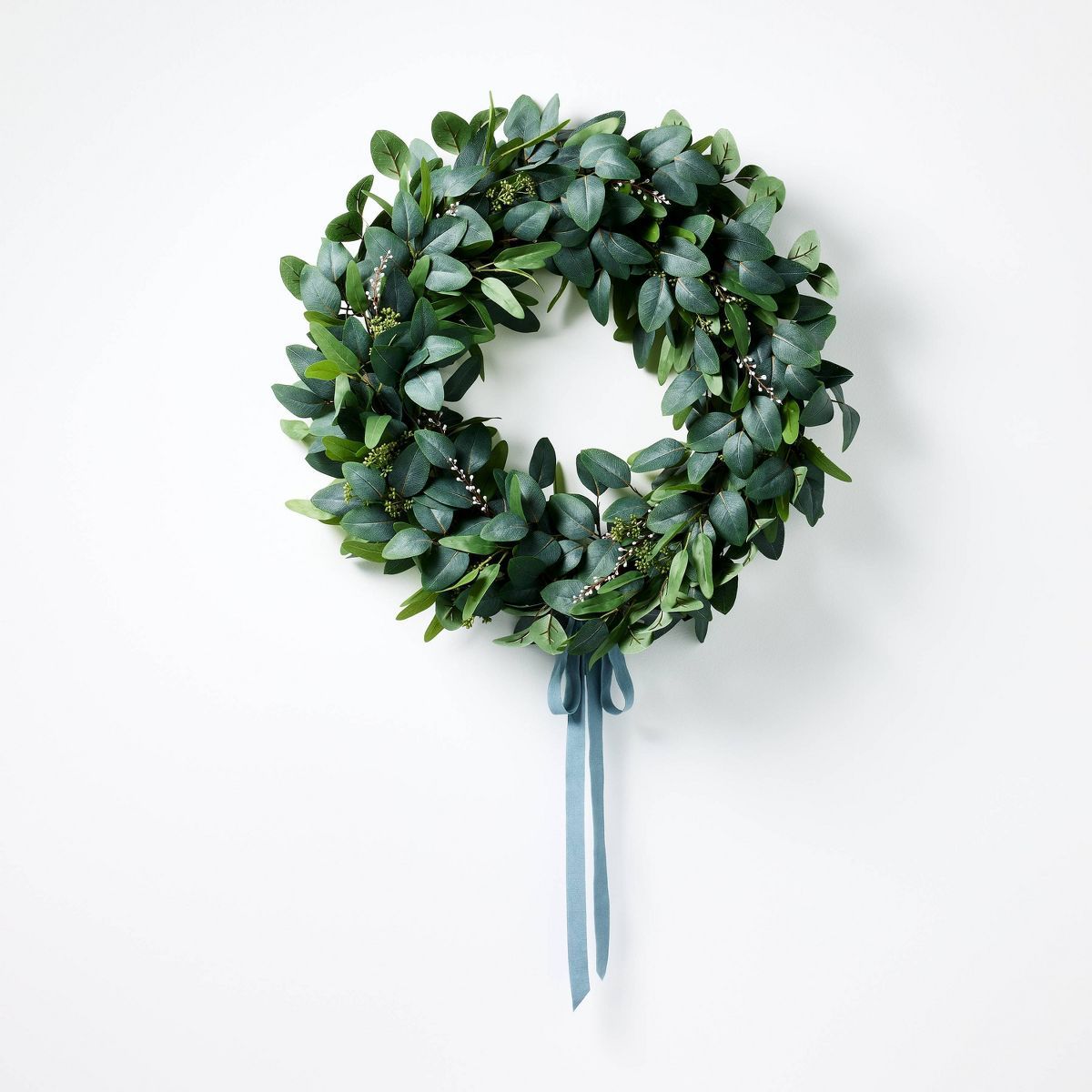 30" Eucalyptus Wreath with Ribbon Green - Threshold™ designed with Studio McGee | Target