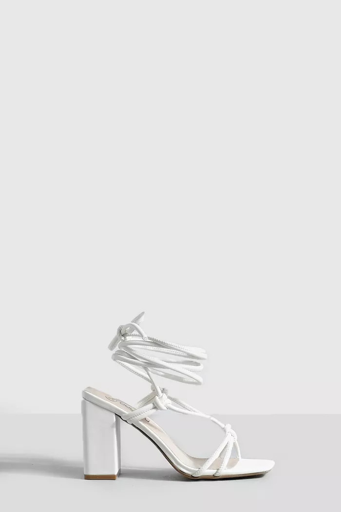 Strappy Knot Detail Block Heels | Boohoo.com (UK & IE)