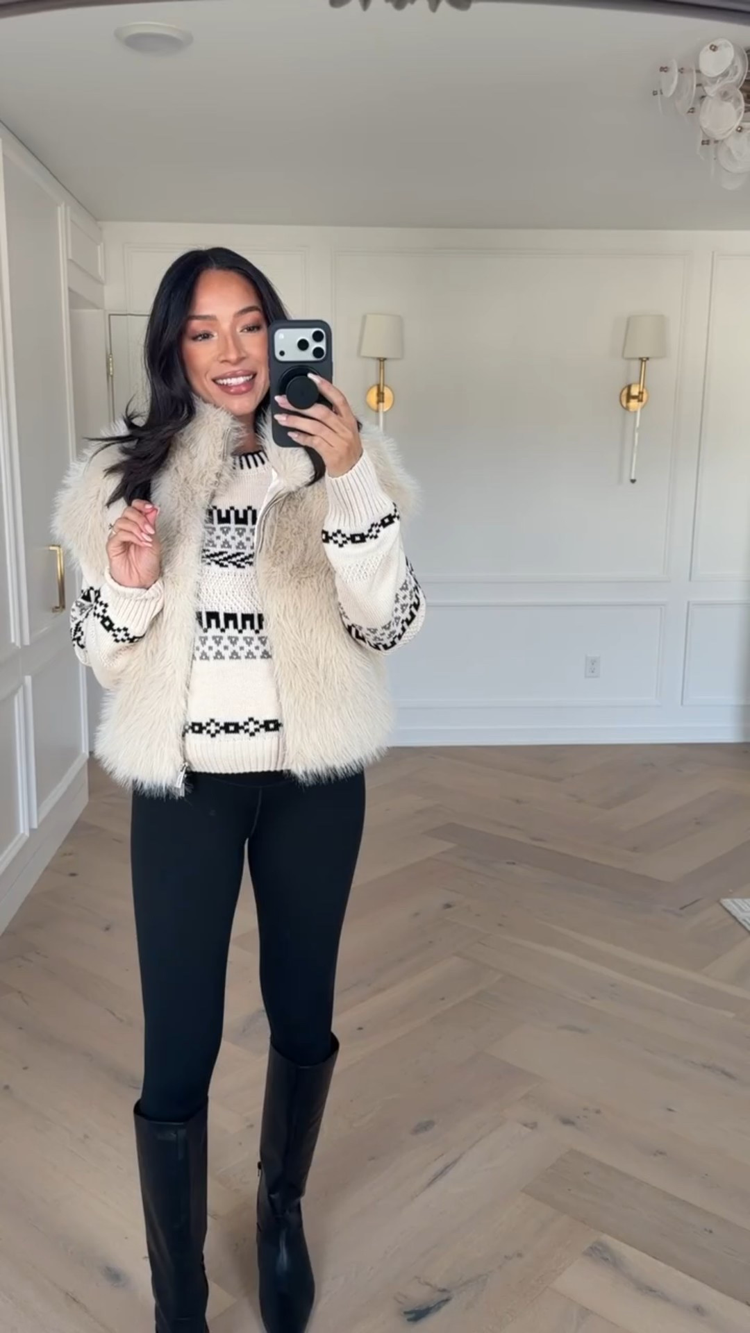 Casual holiday outfit!! Wearing size L fair isle sweater, size M faux fur vest and size M leggings Winter outfit Winter fashion Comfy outfit Holiday outfit Holiday party outfit

#LTKHoliday #LTKFindsUnder100 #LTKSeasonal