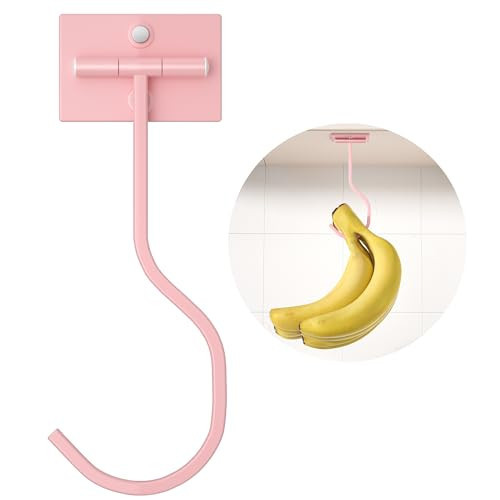 bussdis Foldable Banana Hook Under Cabinet - Adhesive Banana Hanger, Magnetic Banana Hook, Banana Holder Stand, Pink | Amazon (US)