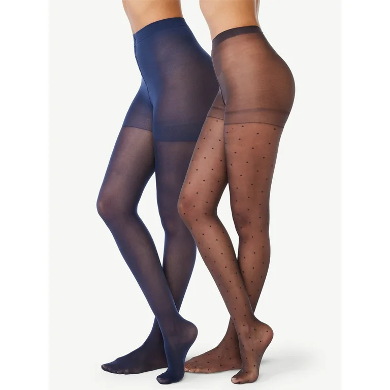 Joyspun Women's High Waist Dot and Opaque Sheer Tights, 2-Pack, Sizes S to XXXL | Walmart (US)