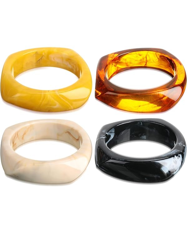 4 Pcs Colorful Square Acrylic Resin Bangle Bracelet Wide Geometric Irregular Wristbands Women | Amazon (US)