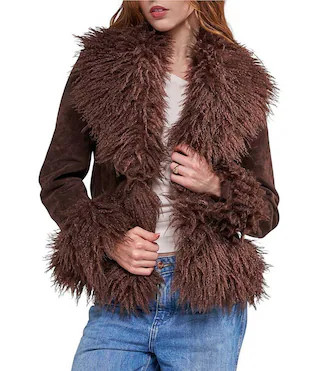 Azalea Wang Tori-Chocolate Faux Fur Shawl Collar Belted Penny Lane Jacket -  S | Dillard's