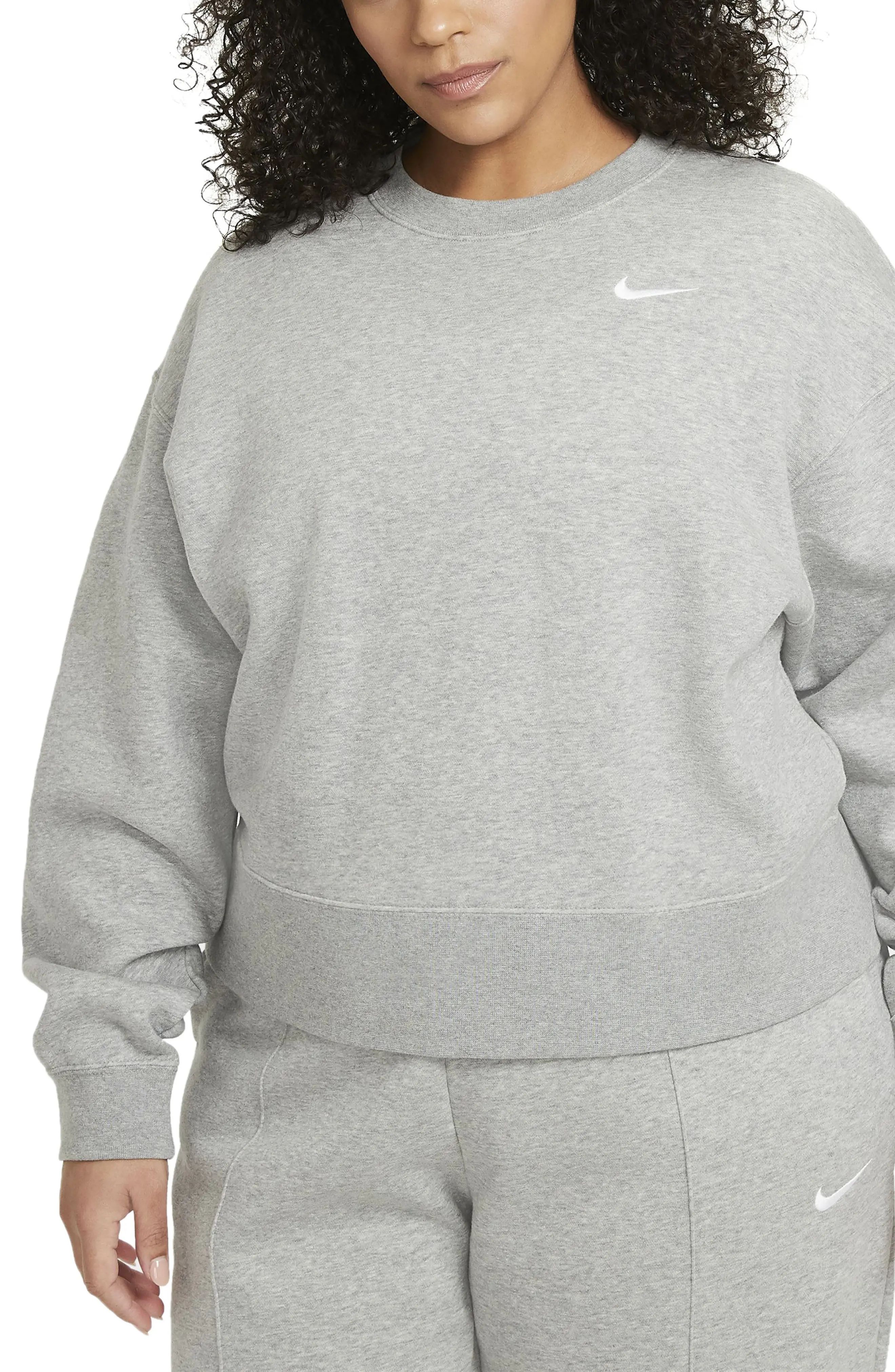 Nike Sportswear Fleece Crewneck Sweatshirt in Grey Heather/White at Nordstrom, Size 1X | Nordstrom