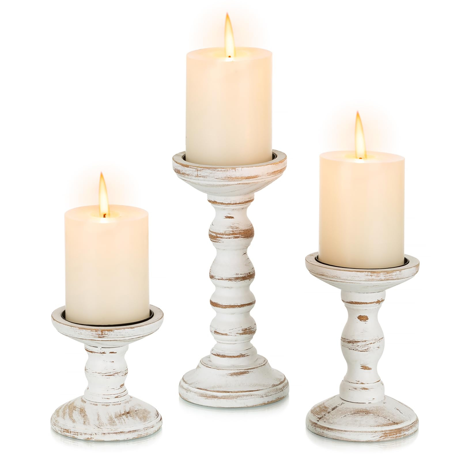 Romadedi Wood Candle Holders for Pillar Candles - Set of 3 Tall Farmhouse Wooden Candlestick Hold... | Amazon (US)