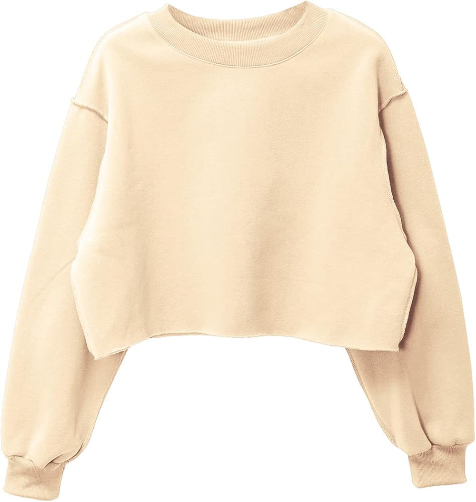 Amazhiyu Women Cropped Sweatshirt Long Sleeves Pullover Fleece Crop Tops | Amazon (US)