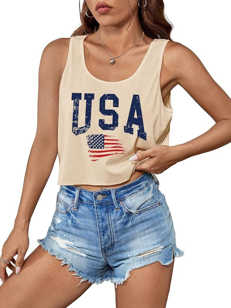 Women's Sexy American Flag Crop Tank 4th of July Patriotic Sleeveless Tee Tops (White,S) at Amazo... | Amazon (US)