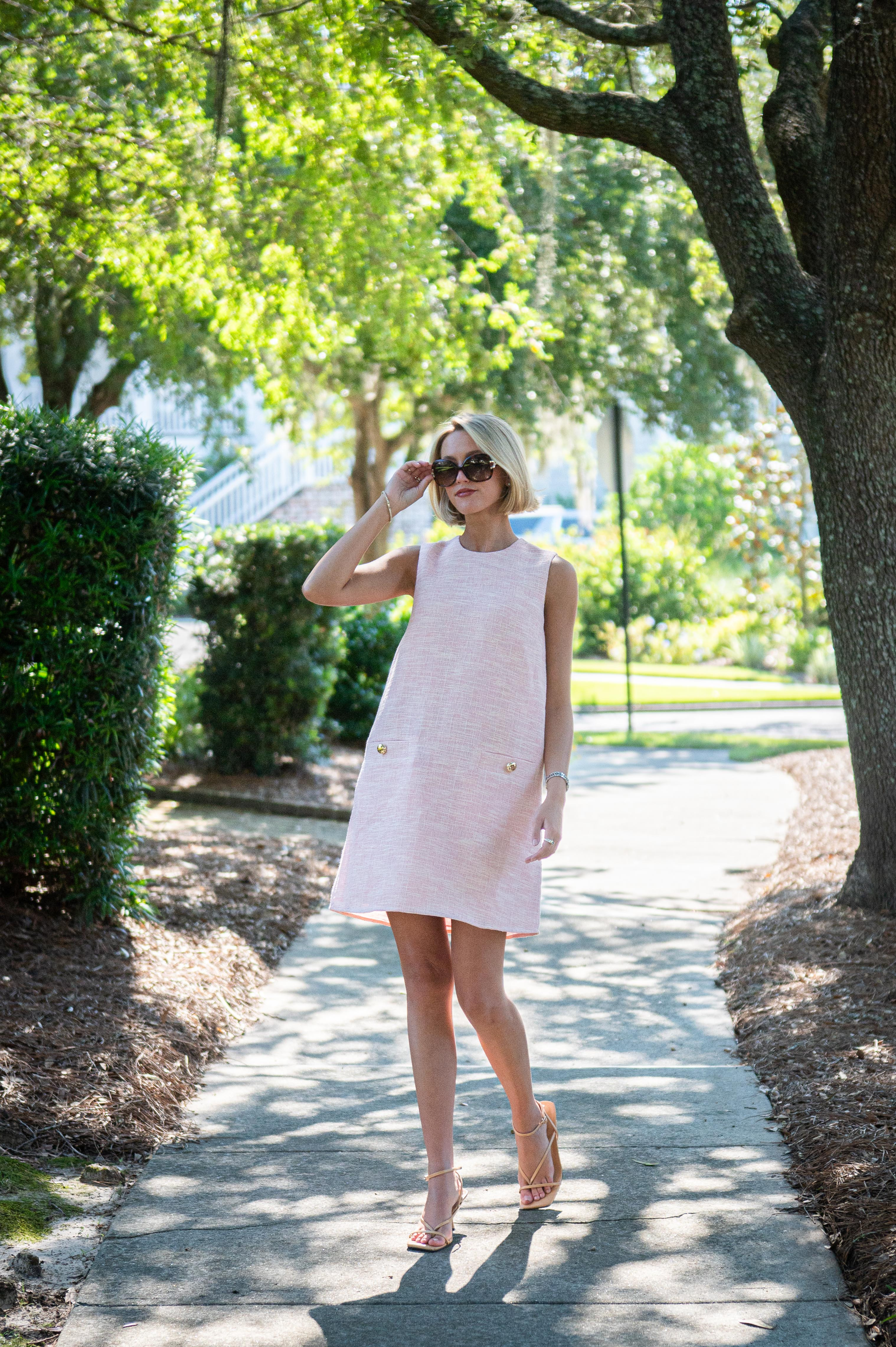 Blush Tweed Sleeveless Shift Dress | Sail to Sable