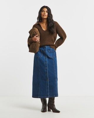 Simply Be Mid Wash Front Pocket Midaxi Skirt | Simply Be | Simply Be (UK)