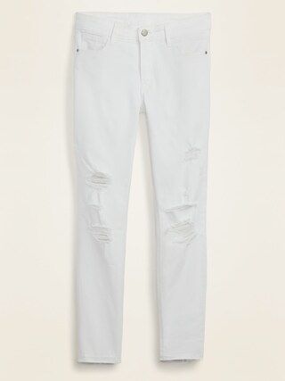 Mid-Rise Distressed Rockstar Super Skinny White Ankle Jeans for Women | Old Navy (US)