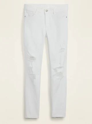 Mid-Rise Distressed Rockstar Super Skinny White Ankle Jeans for Women | Old Navy (US)