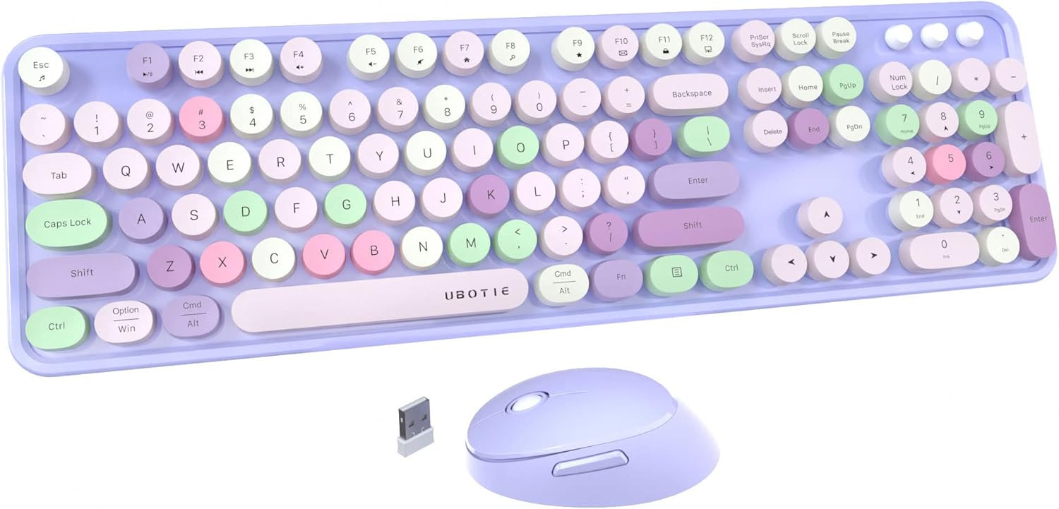 UBOTIE Colorful Computer Wireless Keyboard Mouse Combos, Typewriter Flexible Keys Office Full-Siz... | Amazon (US)