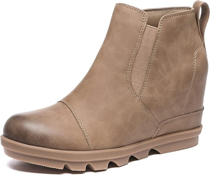 Athlefit Women's Wedge Ankle Boots Comfort Slip-On Waterproof Leather Platform Booties | Amazon (US)