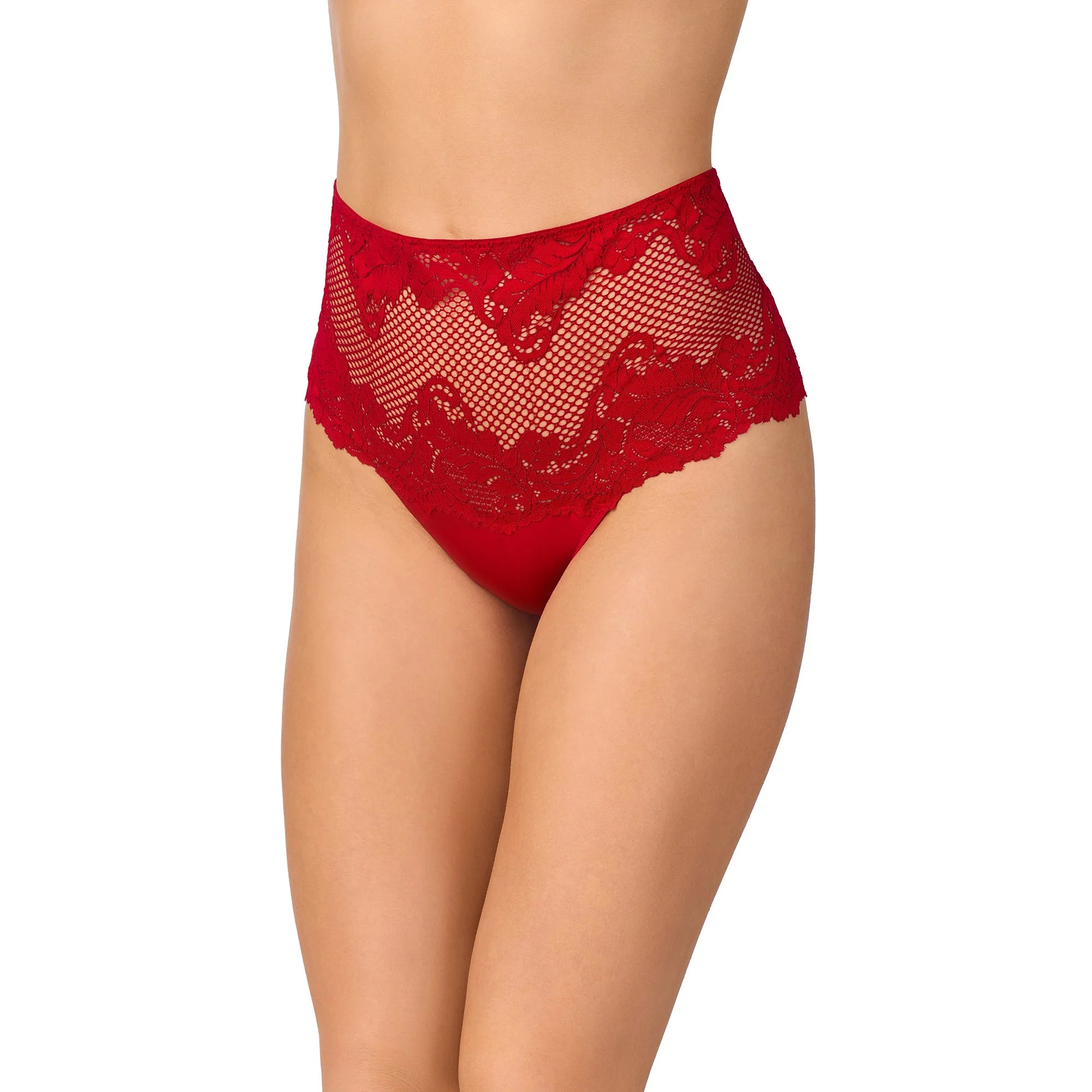 Lace Allure High Waist Thong - Crimson | Le Mystere