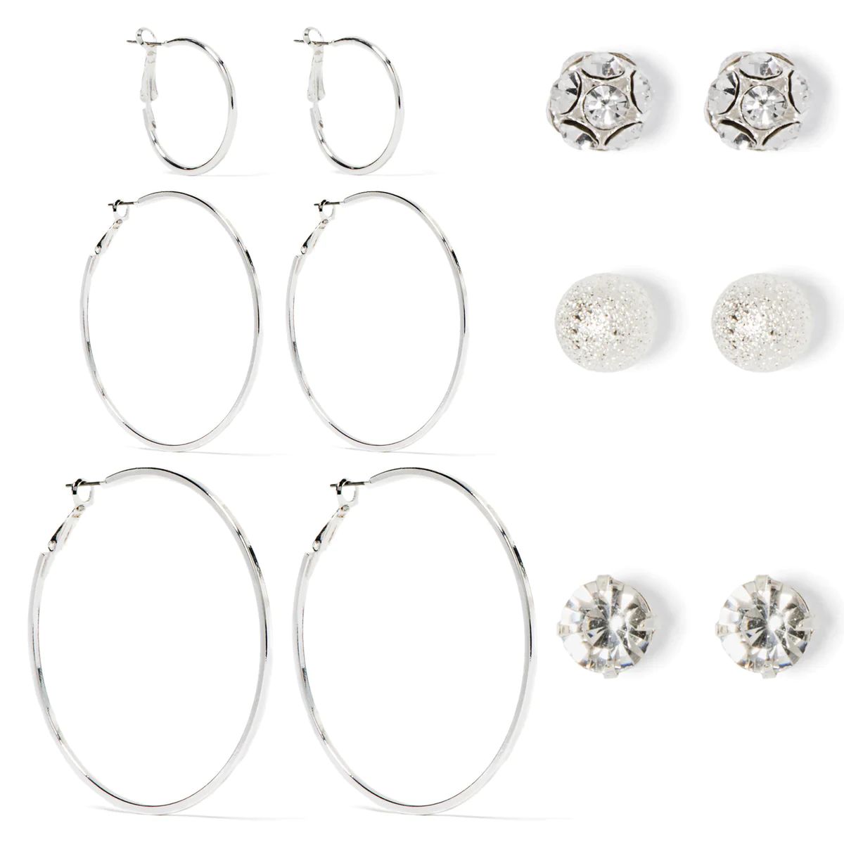 NINE WEST DS SILVER 6 PC SET STUDS AND HOOPS | Charming Charlie